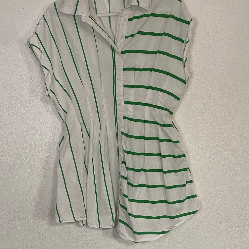 Elegant Green and White Striped Mini Dress - Picture 4 of 14